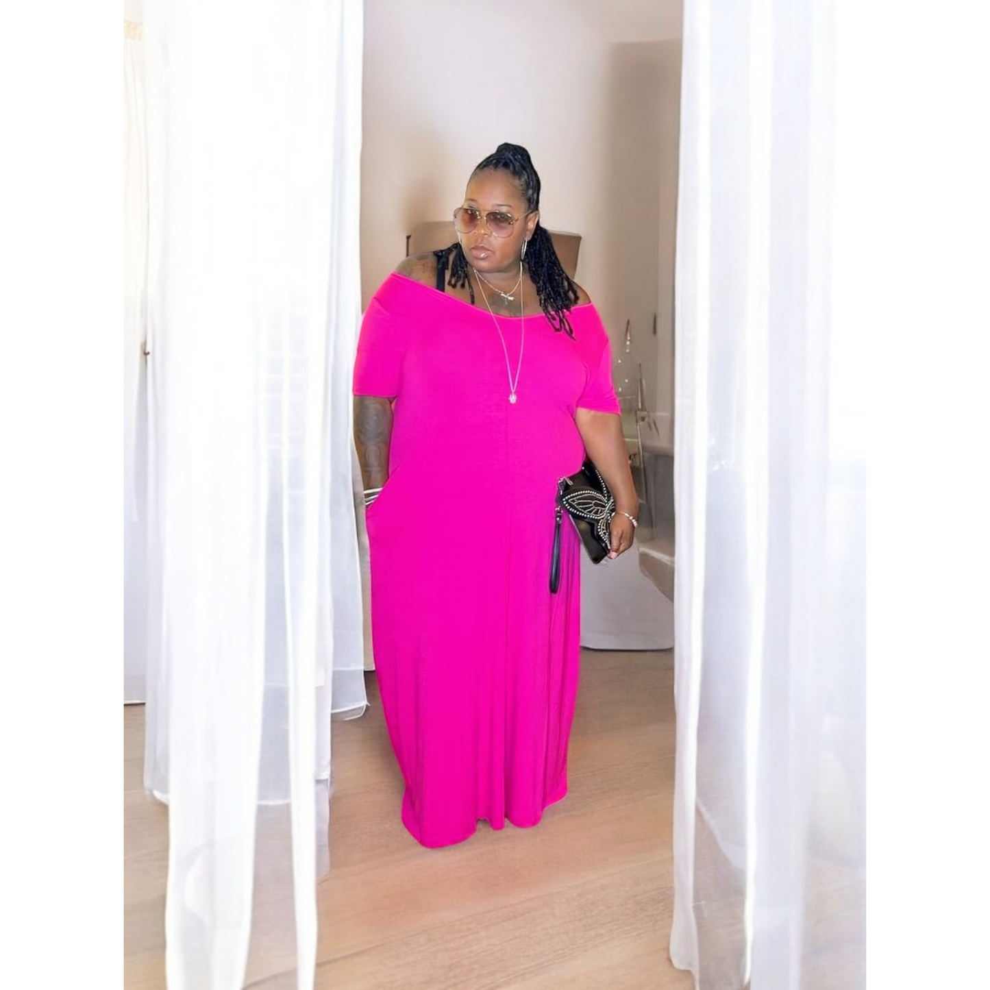 Plus V-Neck Short Sleeve Maxi Dress